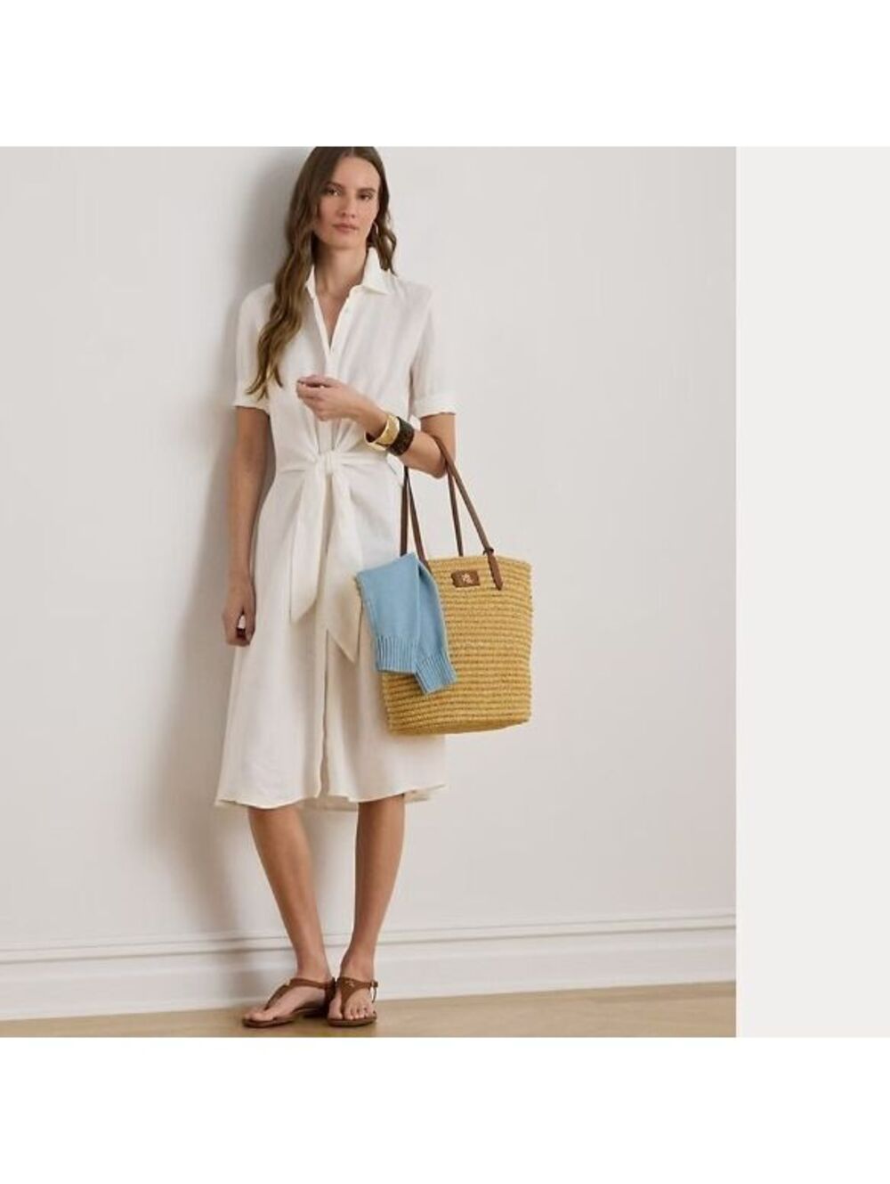 Lauren Ralph Lauren White Linen Shirt Dress with Tie Waist Hamptons Size 0 or XS